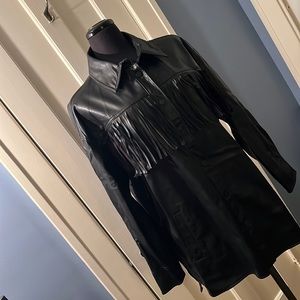 ZARA Faux leather fringed blouse.